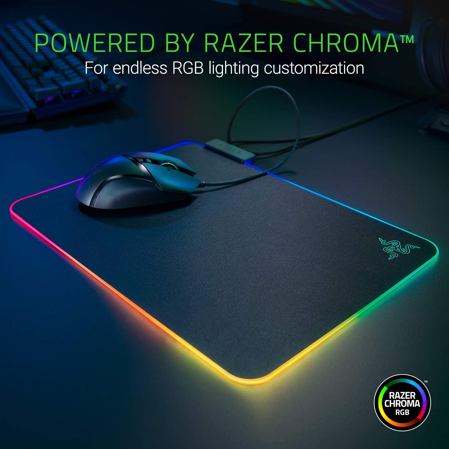 Thumbnail 2 de Razer Firefly V2 – Tapis de souris de jeu micro-texturé avec éclairage Chroma RGB (bords lumineux, antidérapant) Noir