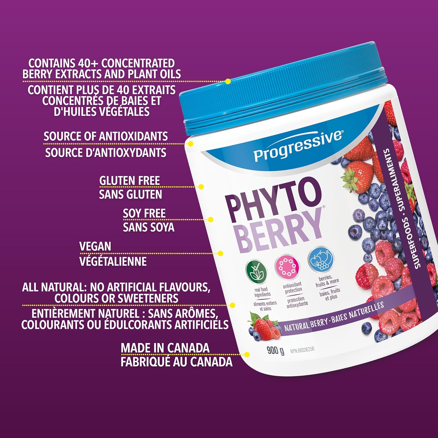 Detalle 2 de Progressive Health PhytoBerry 837229000999 Antioxidant Powder, 900 g