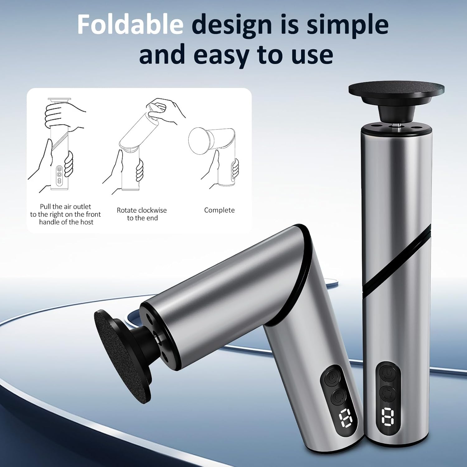 Detalle 2 de 2-in-1 Electric Callus Remover with Foldable & Adjustable Head — 9-Speed Pedicure Device (Gunmetal Gray)