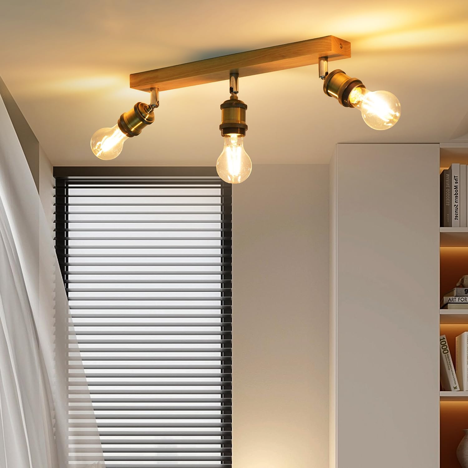 Detalle de ANWIO Retro 3-Way E27 Ceiling Light Fitting with Rotatable Spotlight Heads