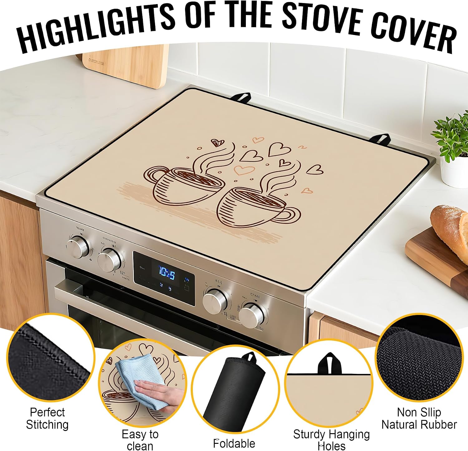 Detalle 2 de NYZE ZTD006 Wood Coffee Stove Cover, 28 x 20-Inch Non-Slip Cooktop Mat