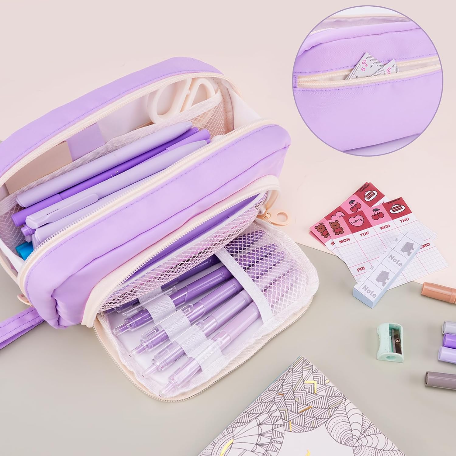 Detalle de COLOCASTLE Federmäppchen mit 3 Fächern und großer Kapazität (20 x 12 x 5 cm) – Etui für Schule & Büro