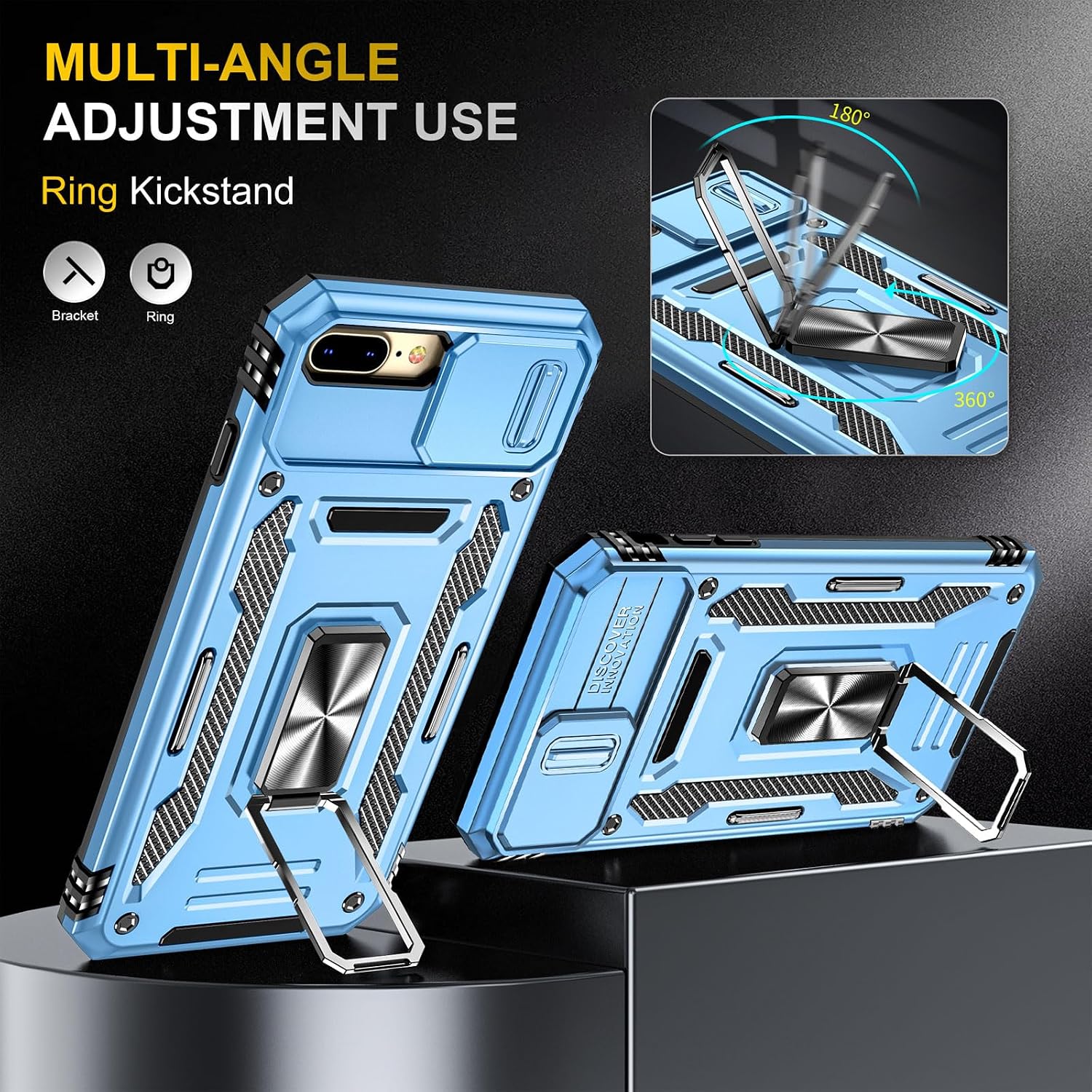 Detalle de Aozuoton iPhone 8 Plus/7 Plus Case with HD Screen Protector & Rotating Kickstand
