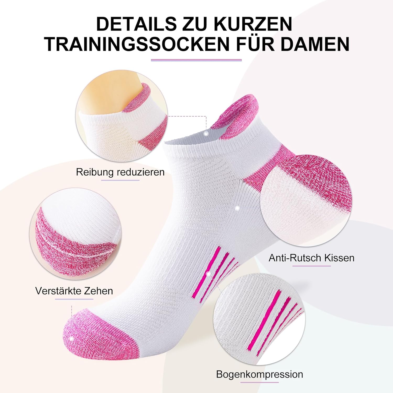 Detalle de Niofind Chaussettes basses femme de sport (6 paires) 35-38/39-42 – coton respirant anti-ampoules