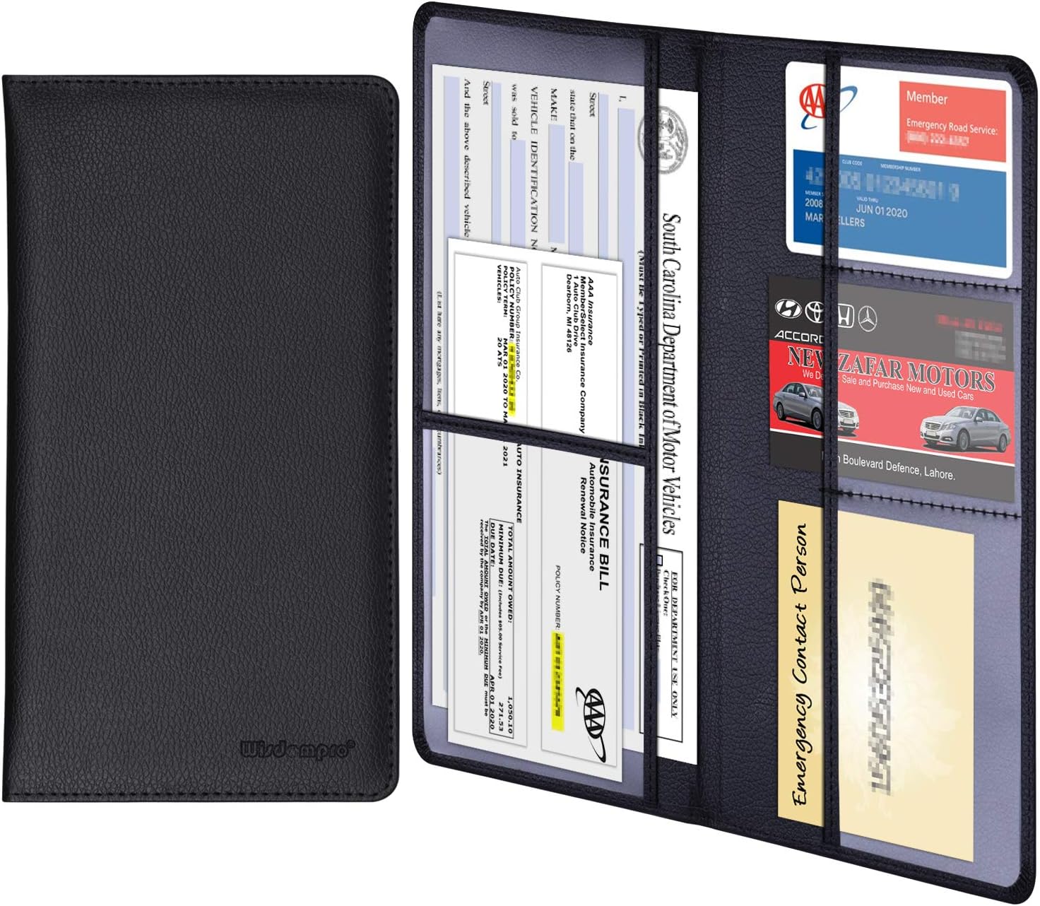 Detalle de Wisdompro Car Document Holder Organiser: PU Leather Wallet for Insurance, Registration & ID Cards