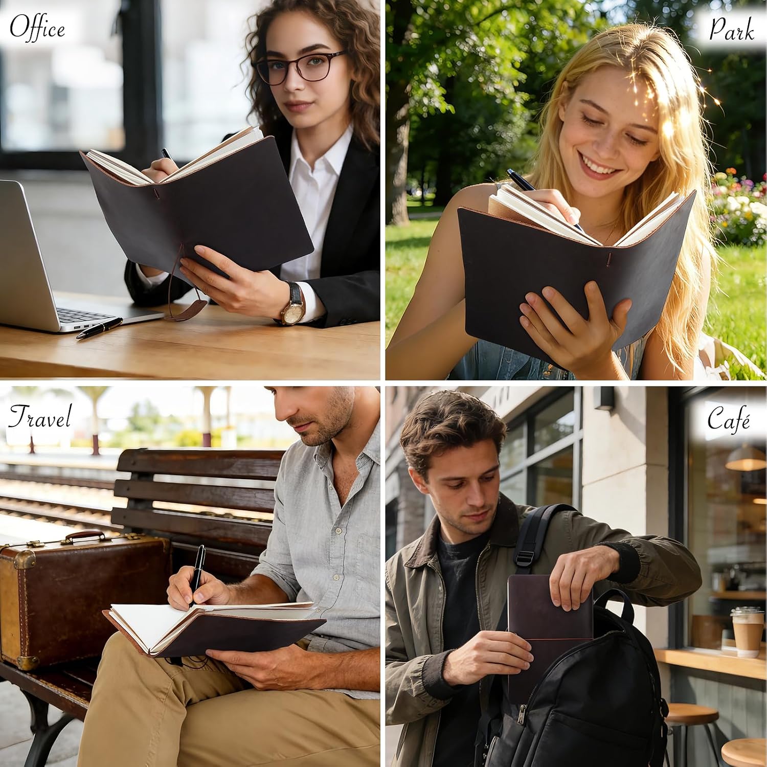 Thumbnail 6 de TIDING Genuine Leather Refillable Travel Journal, A5, 100 GSM Paper, Dark Brown