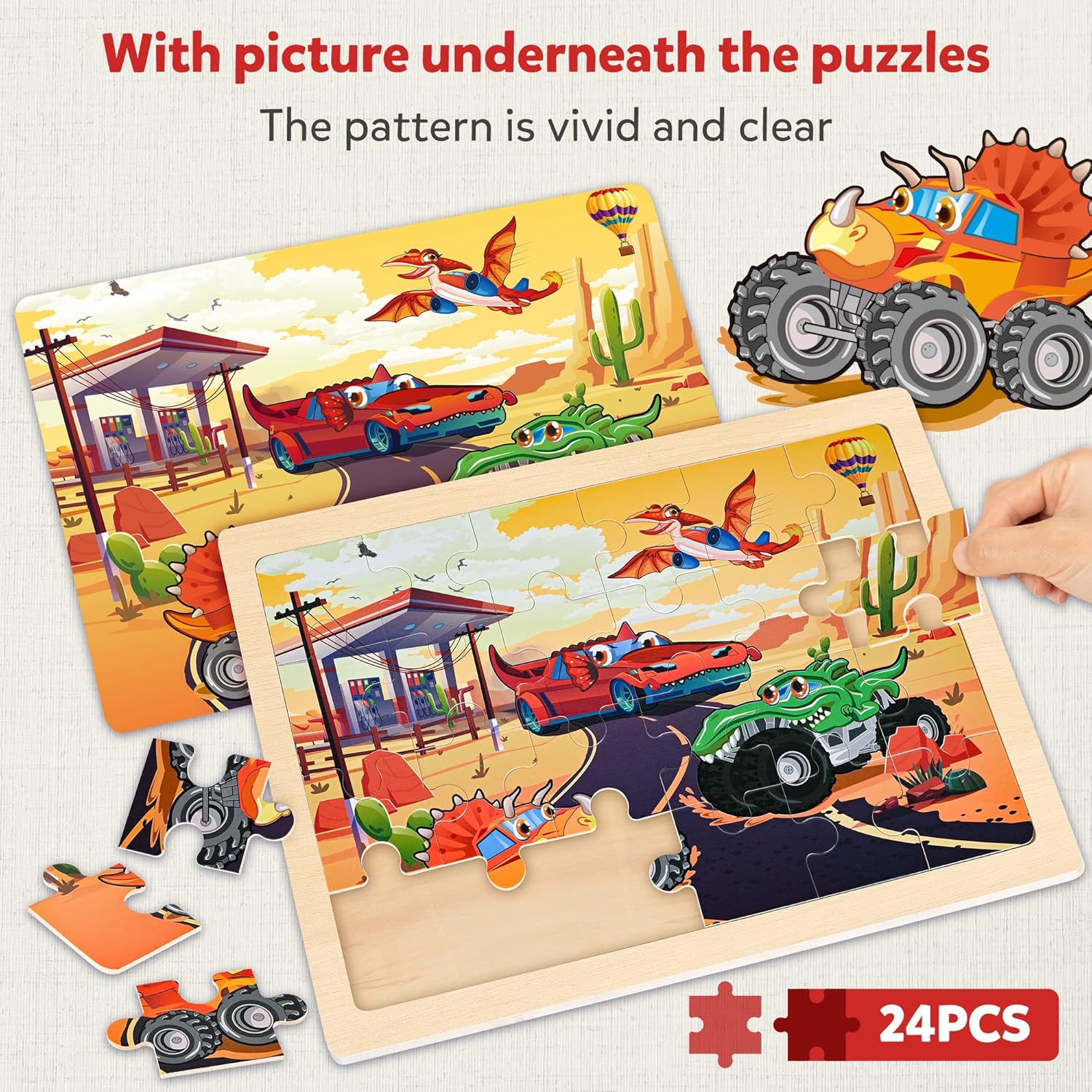 Detalle de SYNARRY Large Wooden Monster Truck Puzzle 11.8x8.8 in