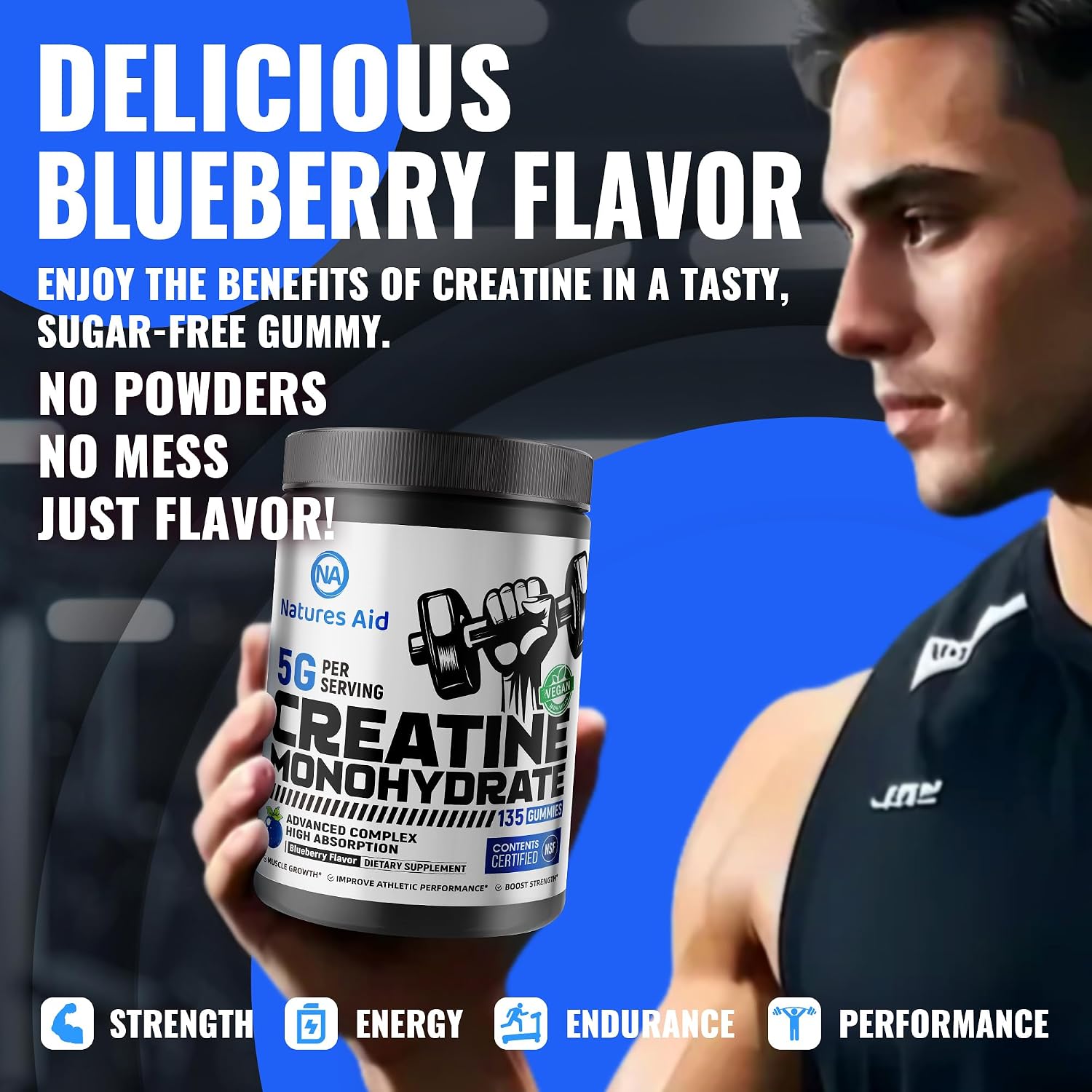 Thumbnail 5 de Natures Aid 5g Creatine Monohydrate Gummies, Blueberry, 135 Count