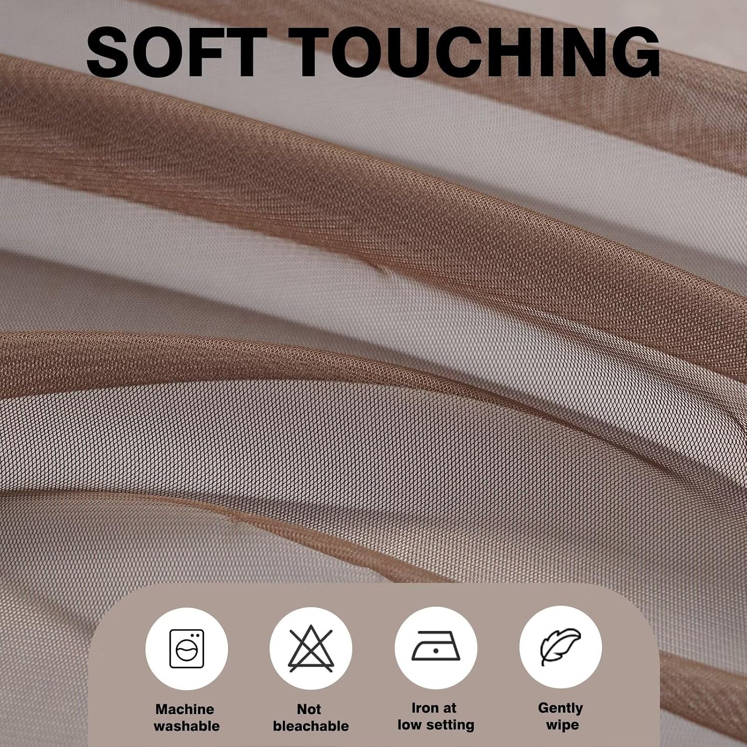 Thumbnail 4 de Zdada Mocha Slot Top Voile Curtains, 72 Drop – 2 Panels (W60xL72 Inch) for Windows
