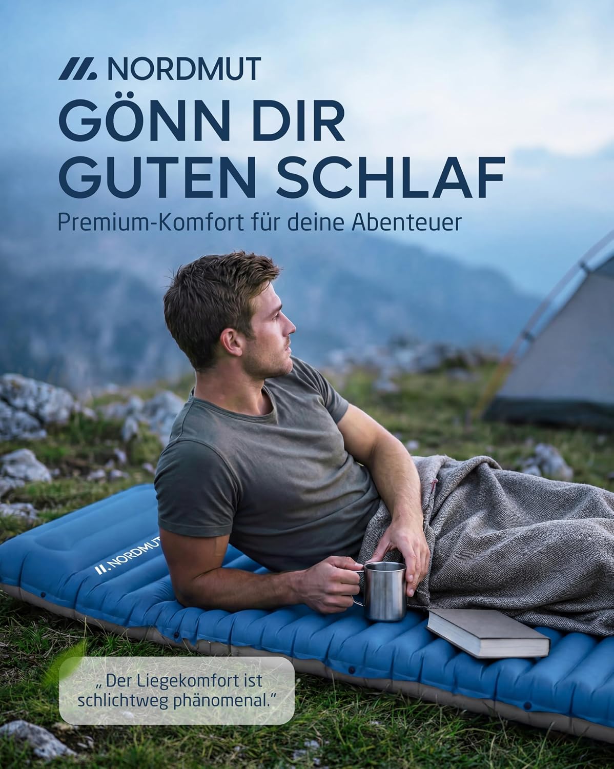 Detalle 2 de NORDMUT Isomatte Schnellaufblasend mit integrierter Fußpumpe 10 cm – ultrakomfortable Campingmatratze