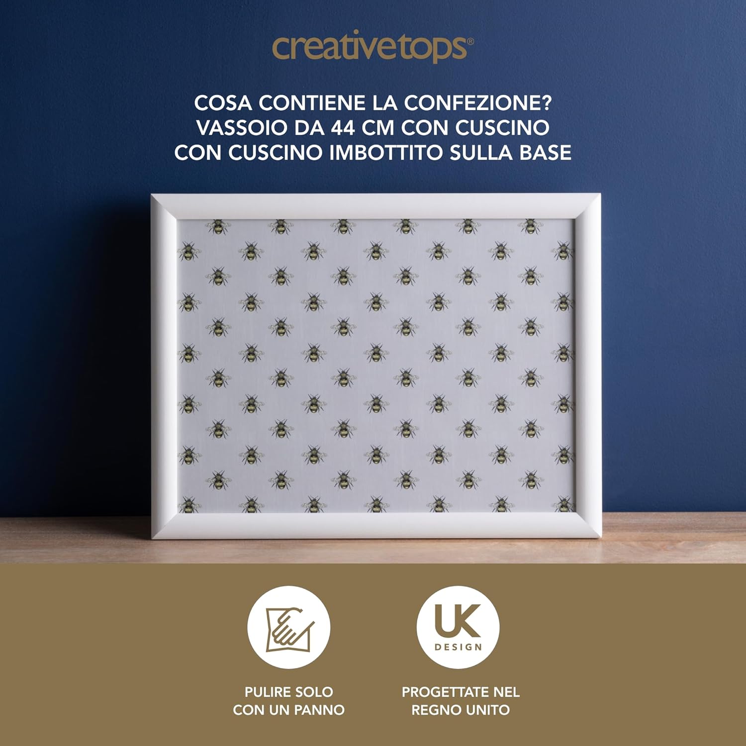 Detalle de Creative Tops Bee Print Vassoio imbottito con cuscino 44 x 34 x 6 cm