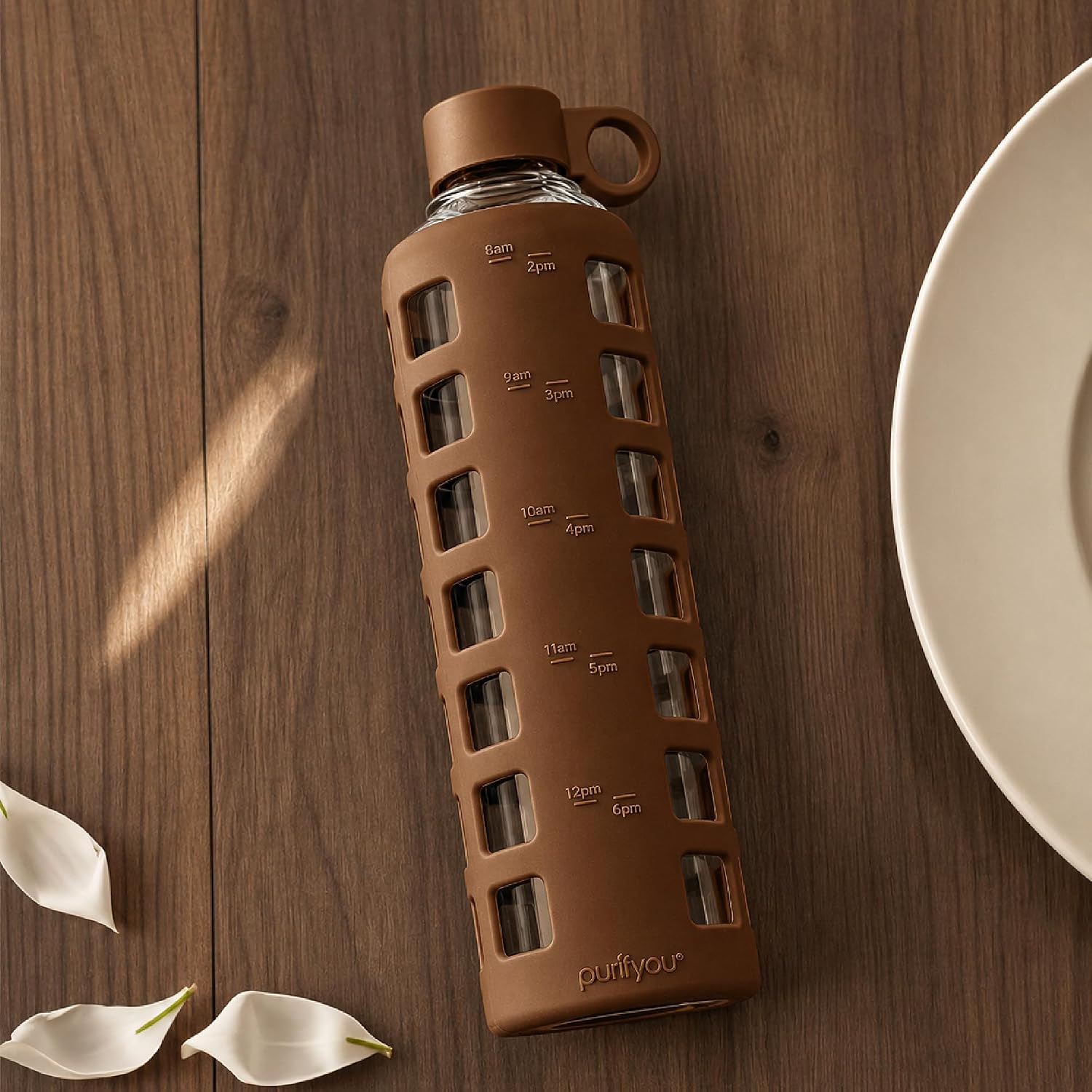 Thumbnail 6 de purifyou PGWB-32EB 32 oz Glass Water Bottle with Time Markers and Silicone Sleeve