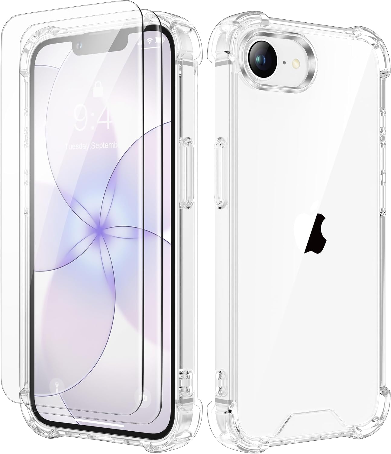Detalle de ORETECH 3 in 1 Cover per iPhone 17e/16e (6,1") con 2 Vetro Temperato, protezione antiurto in PC rigido e bumper trasparente