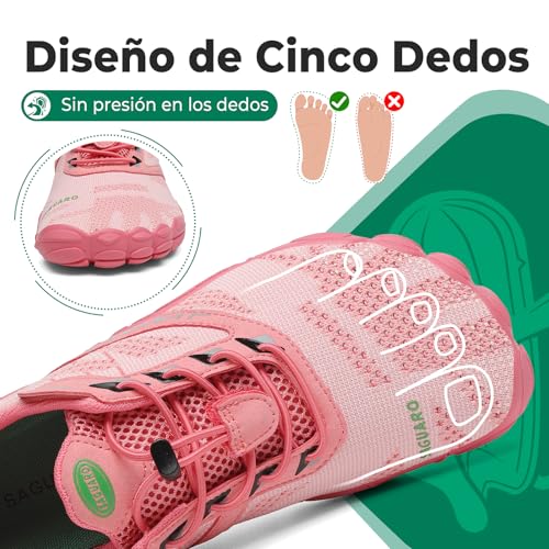 Detalle de SAGUARO Barefoot Zapatillas Minimalistas para Trail – Rosa Claro, Gr.38 (Free Ⅰ)