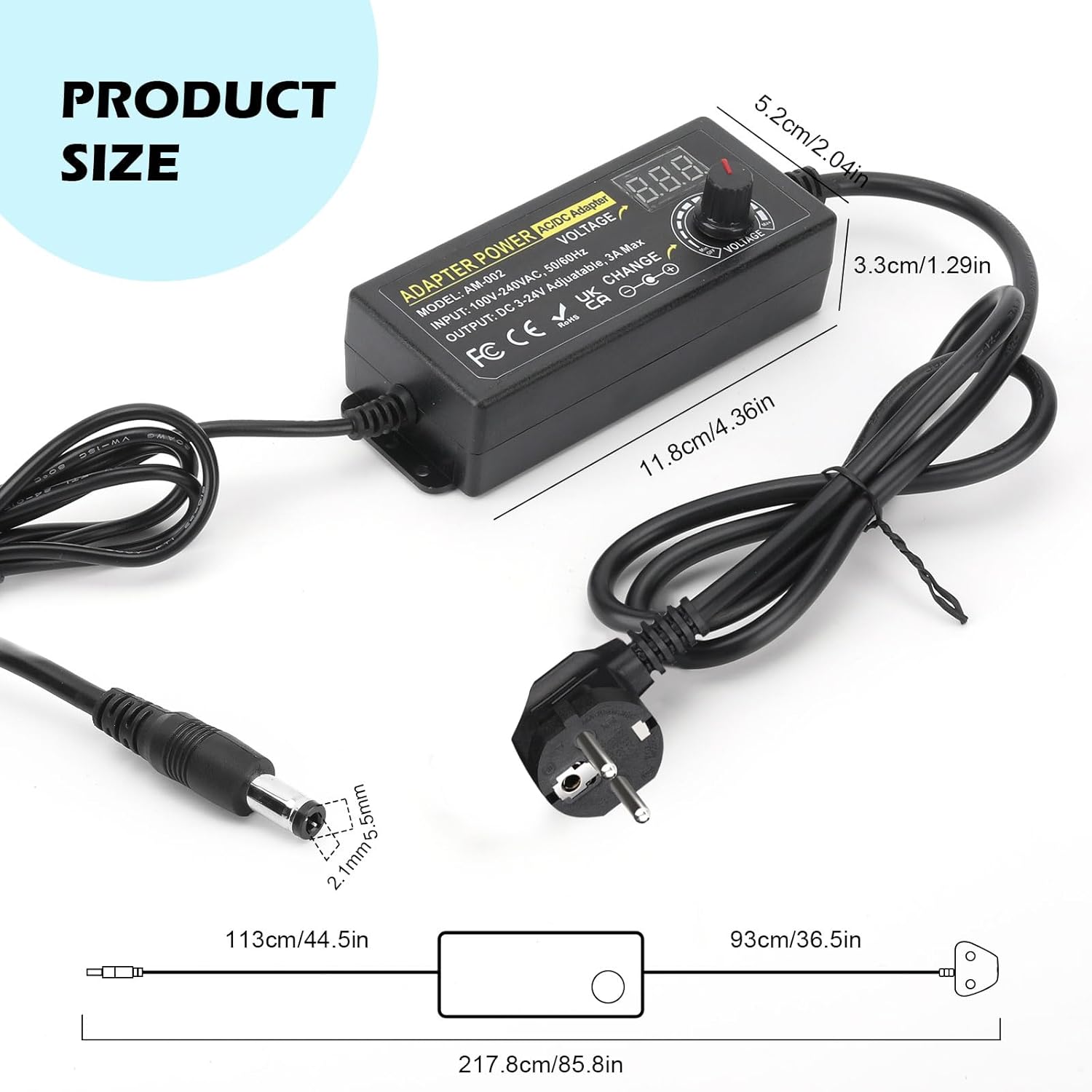 Thumbnail 2 de Adattatore di Alimentazione Universale Regolabile 72W: 3V-24V DC, 3A, 14 connettori intercambiabili