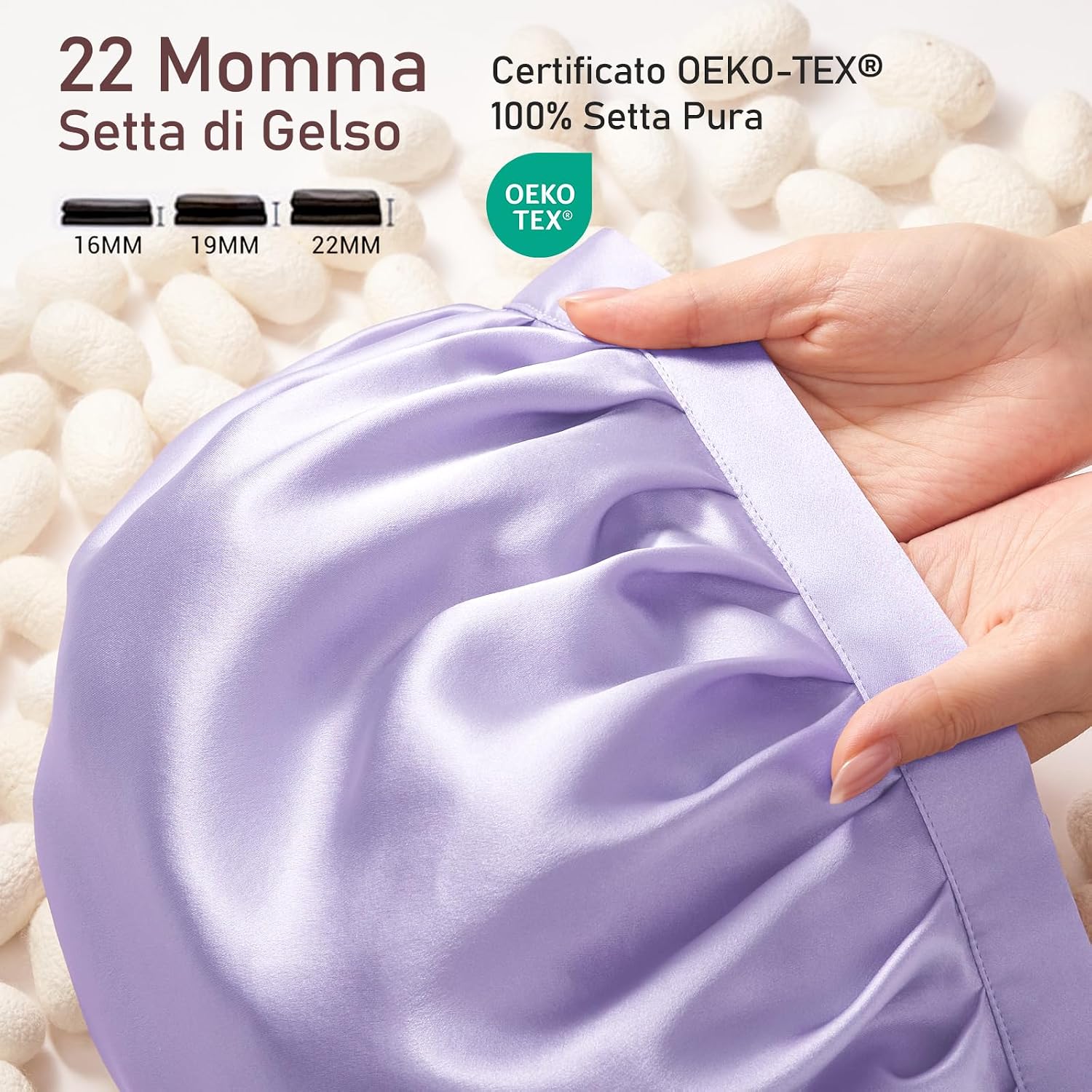 Detalle 2 de LitBear 22 Momme bonnet in seta 22 Momme per dormire