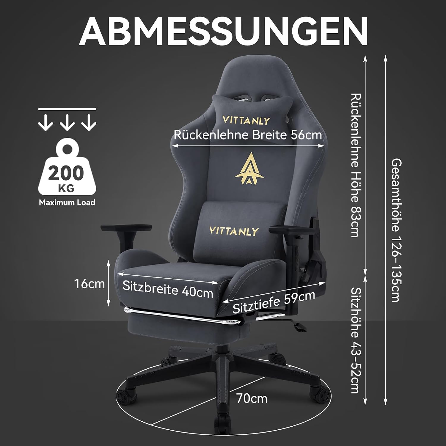 Detalle de Vittanly Gaming Stuhl 90–155° 💺