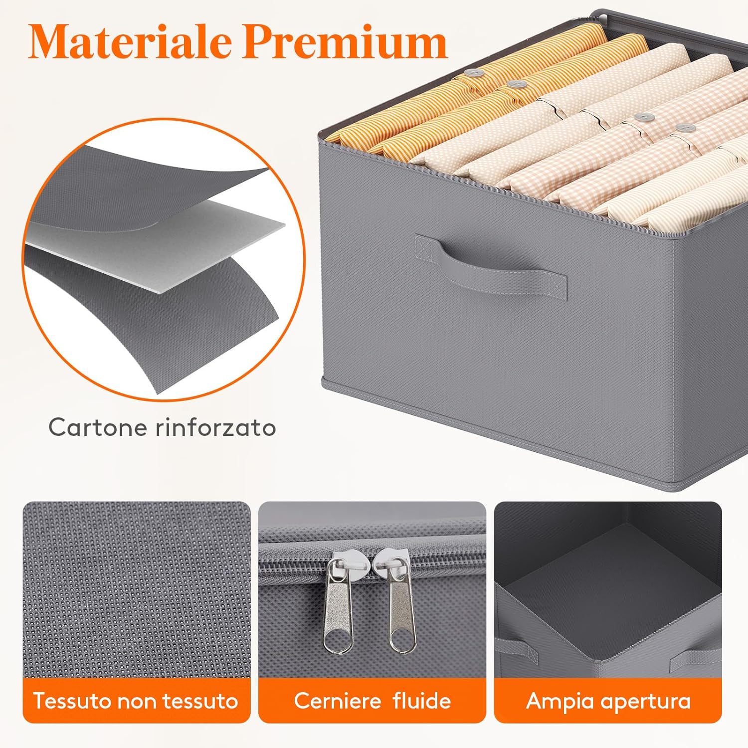Detalle de Lifewit Scatole Portaoggetti Tessuto 40L Set di 3 – Ceste con Coperchio Grigio 40×40×25 cm
