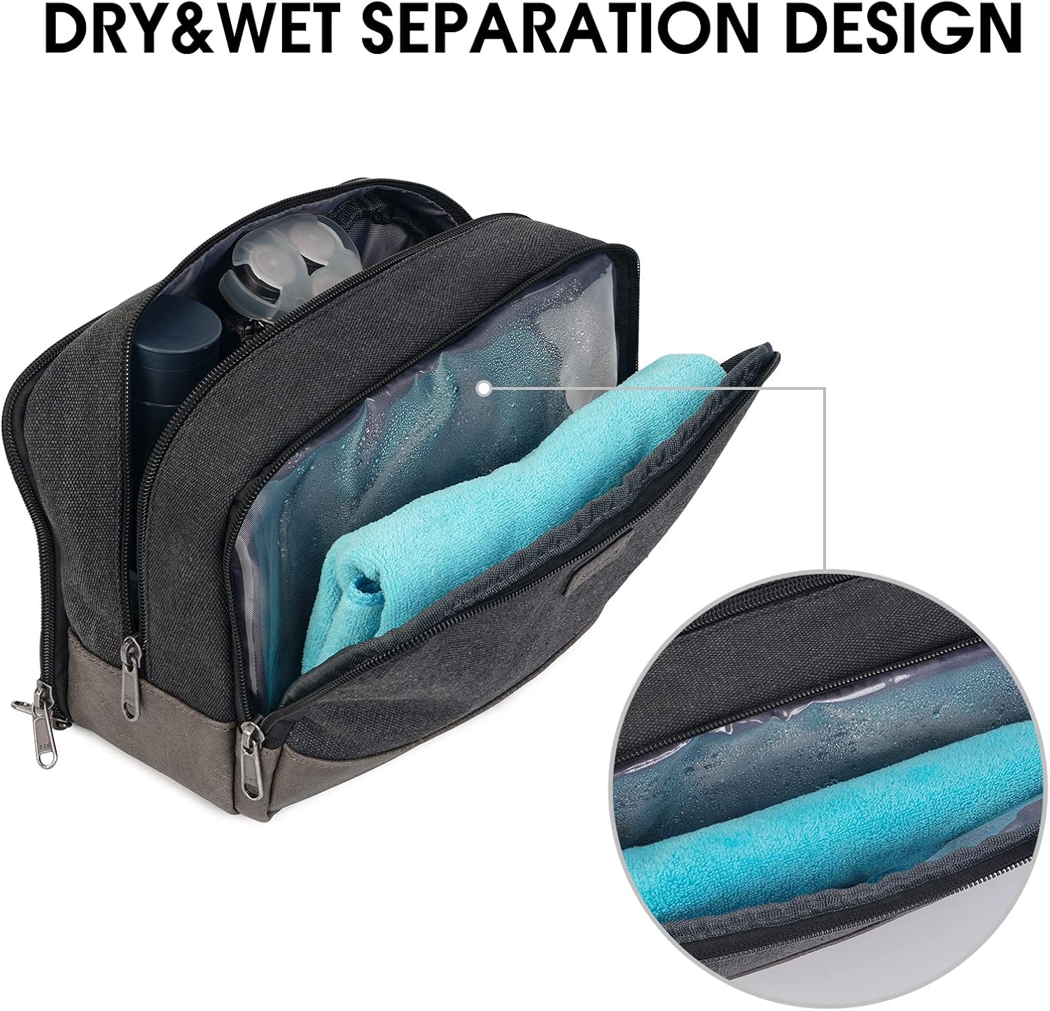 Thumbnail 1 de WANDF Herren-Kulturtasche Reise-Kulturtasche (Canvas, schwarz) mit trocken-nass Trennung