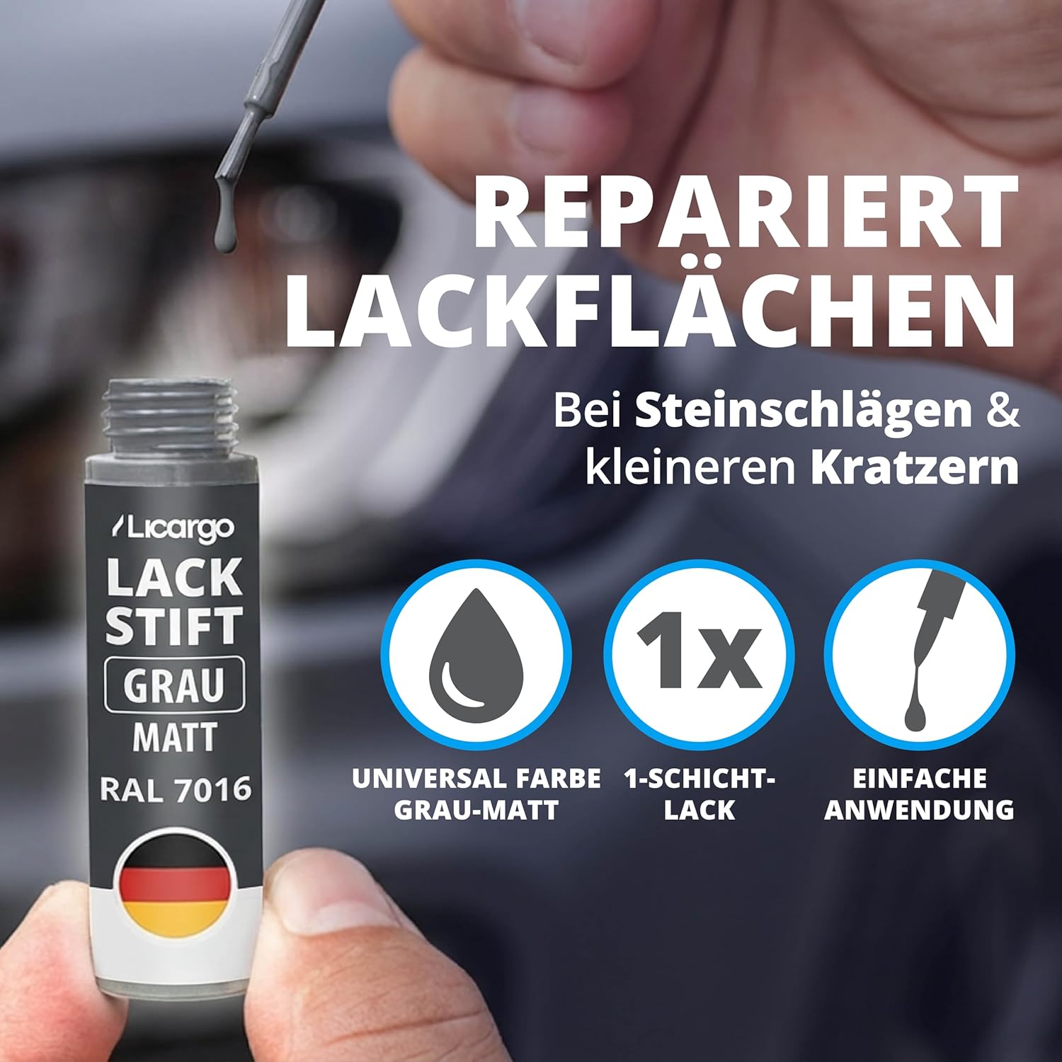 Thumbnail 1 de LICARGO Lackstift Anthrazit Grau Matt (RAL 7016) – präziser Reparaturlack für kleine Kratzer & Steinschläge