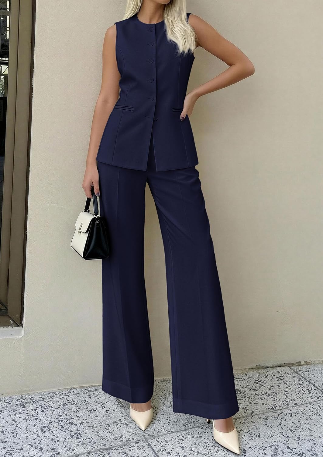 Thumbnail 4 de PRETTYGARDEN Women's 2 Piece Sets: Sleeveless Blazer Vest & Wide-Leg Pants (Spring-Summer 2026)