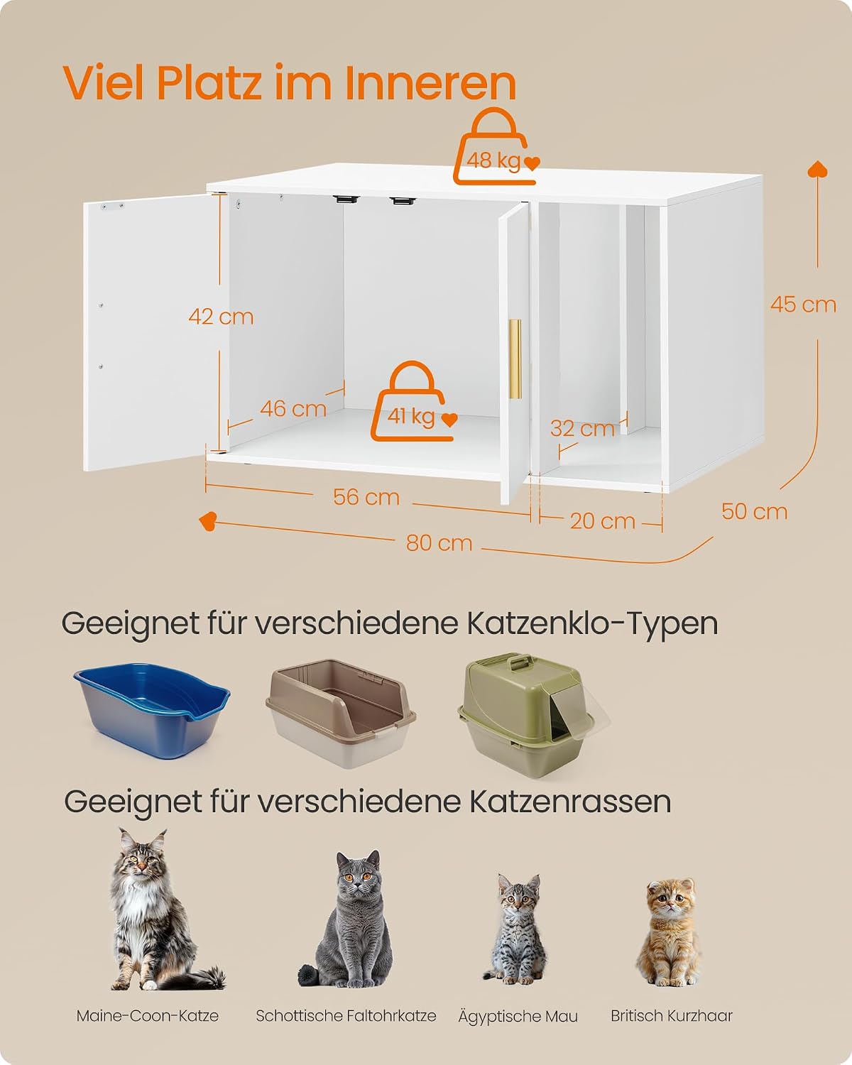 Detalle de Feandrea Custos Kollektion Katzenklo-Schrank: Moderner Katzentoilette-Schrank mit Privatsphäre und Multifunktion