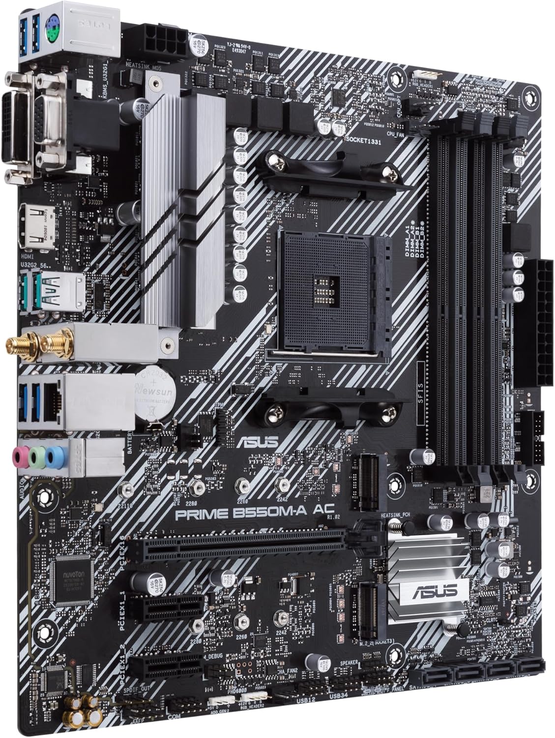 Detalle de ASUS Prime B550M-A AC AMD AM4 microATX Motherboard (PCIe 4.0, WiFi, 1Gb LAN, HDMI 2.1)