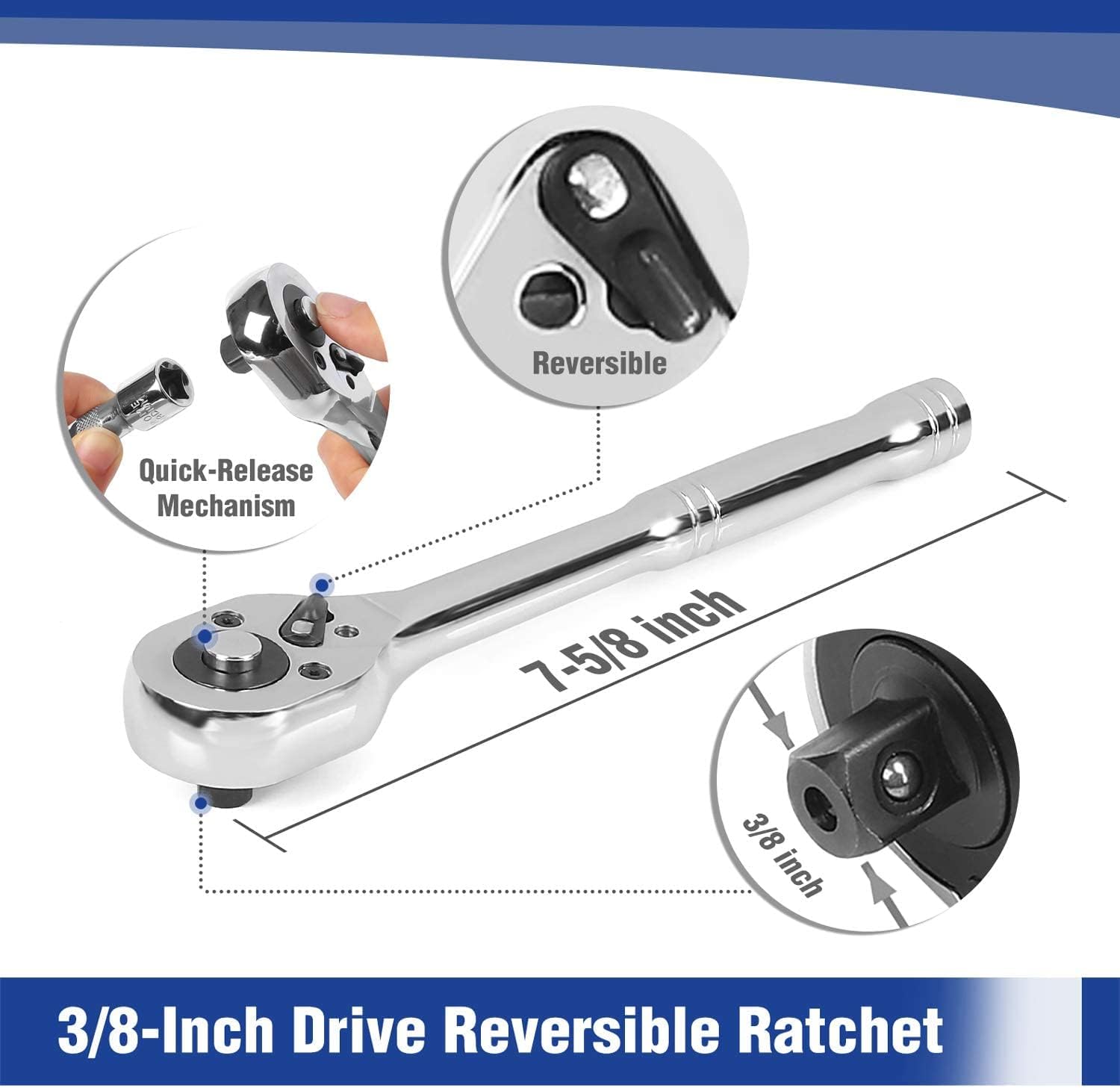 Thumbnail 4 de WORKPRO 39-Piece Drive Socket Set (1/4" & 3/8") with CR-V Sockets, Quick-Release Ratchet, Extension & Box
