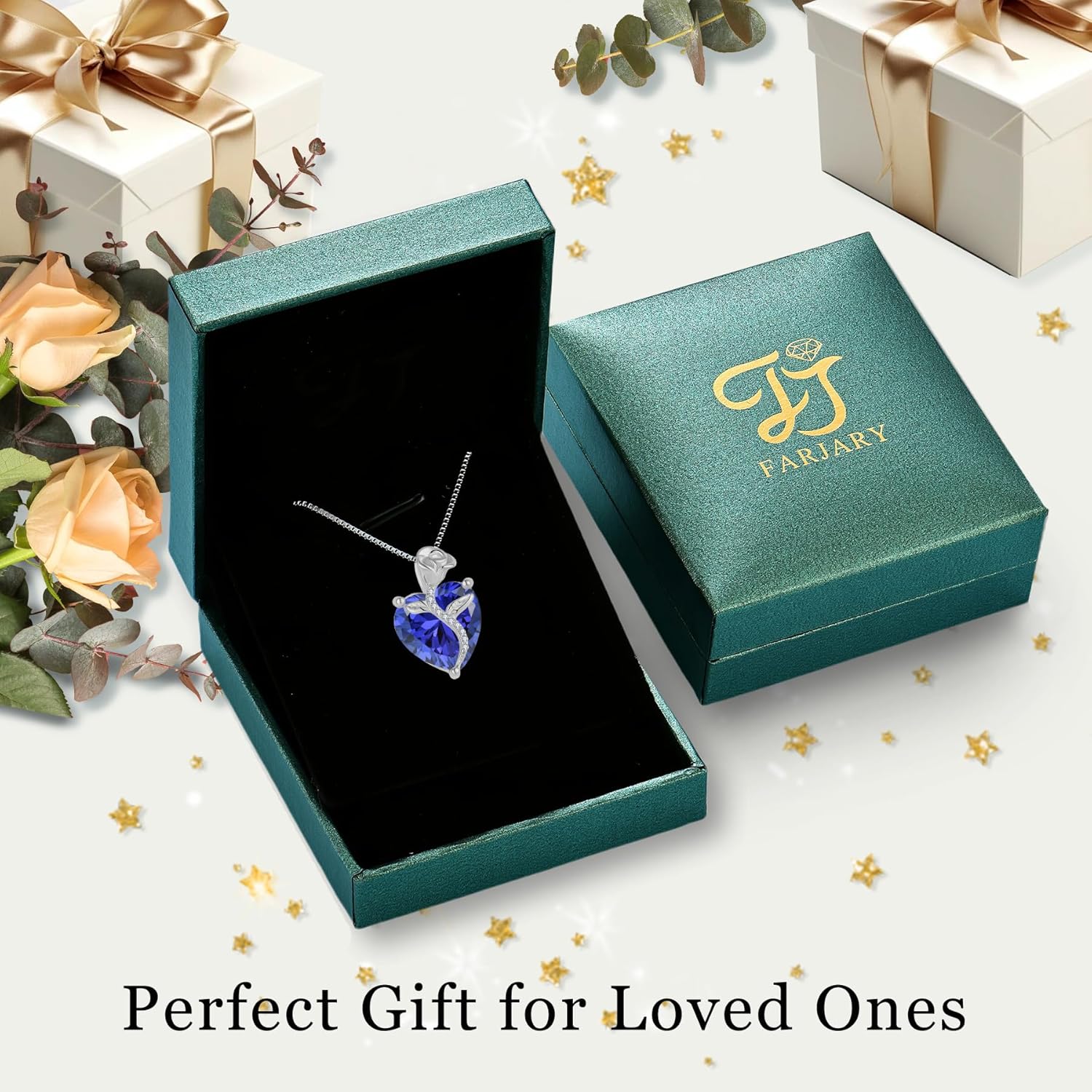 Thumbnail 5 de FJ Herz-Kette Damen aus 925 Sterling Silber mit Geburtsstein & Rosenblüte (Anhänger) – Geschenk für Mutter, Freundin
