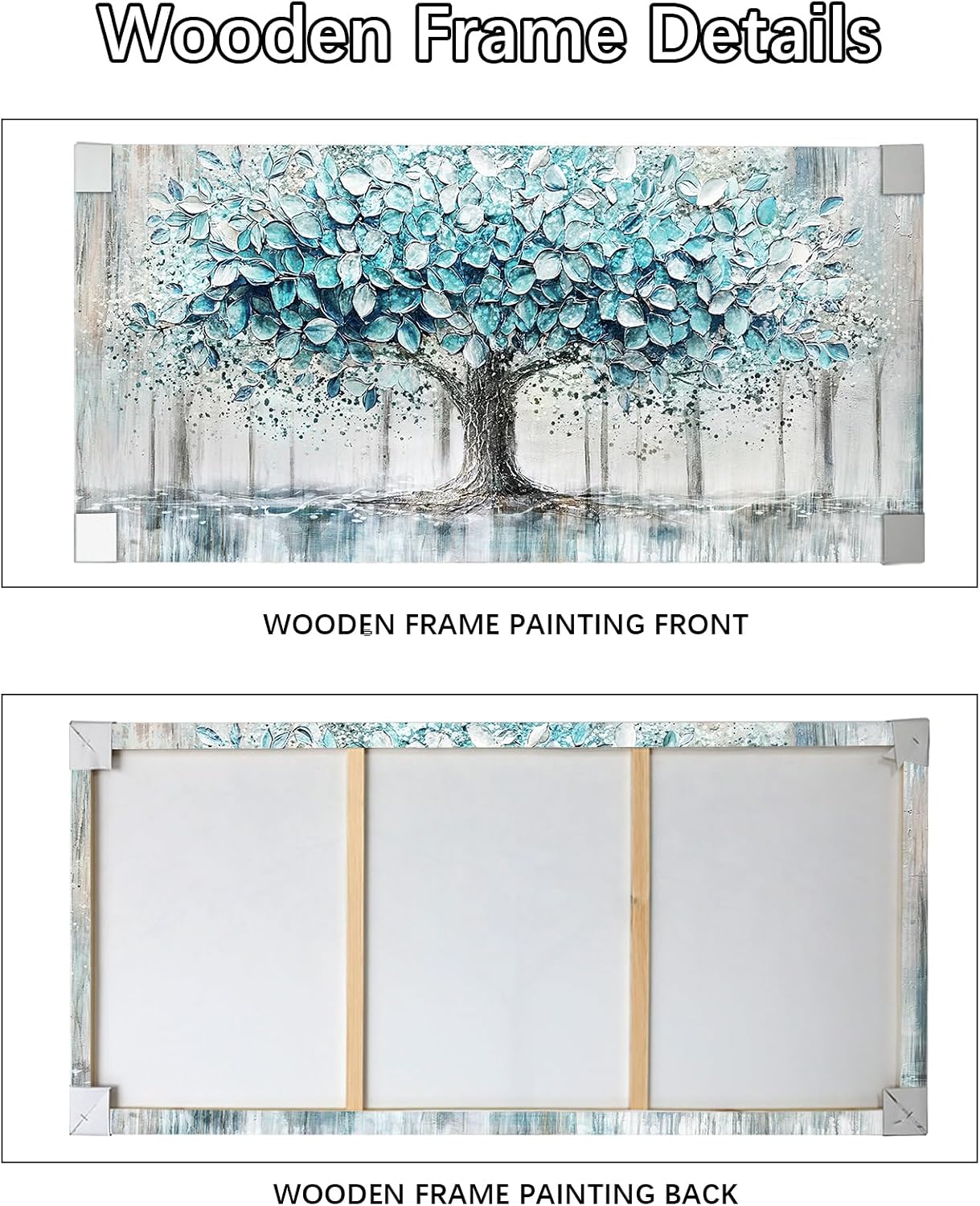 Thumbnail 4 de Grau Blau Lebensbaum Leinwandbild mit Rahmen – Abstrakte Texturkunst, 50×100 cm