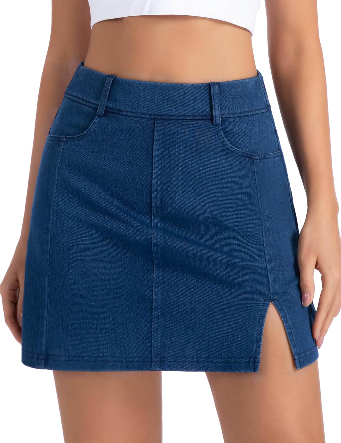 Detalle 2 de THE GYM PEOPLE Women's Stretch Denim Mini Skort with 4 Pockets