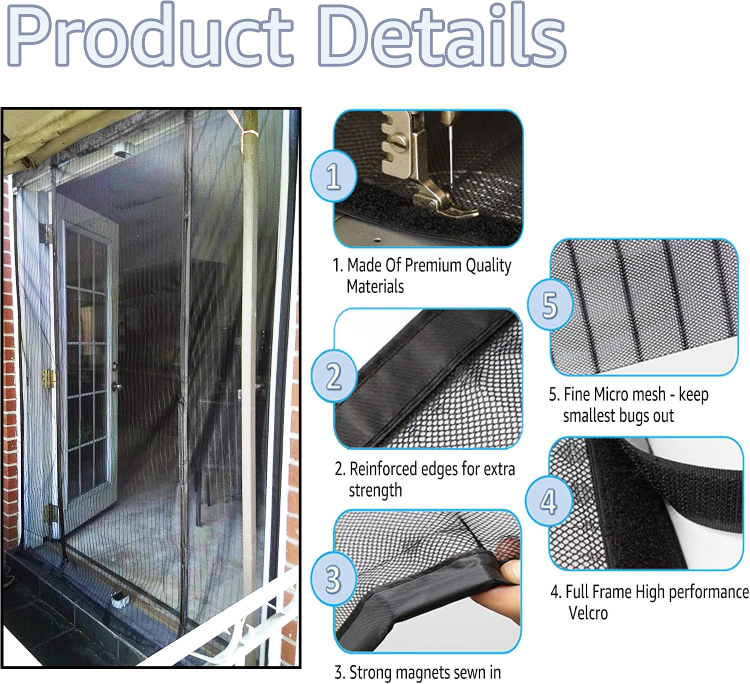 Thumbnail 2 de TheFitLife Double Door Magnetic Fly Screen – Full Frame Mesh with 52 Magnets