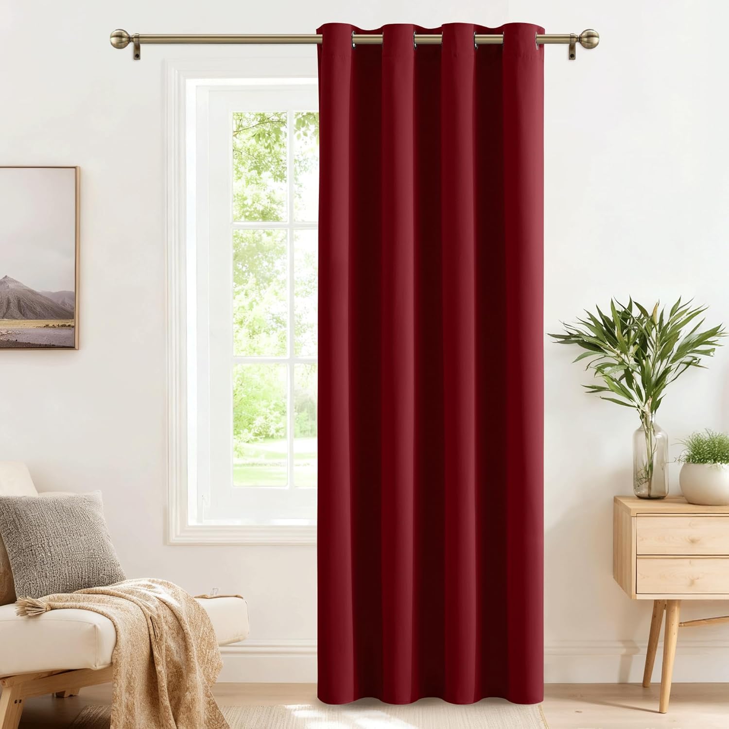 Thumbnail 1 de PONY DANCE Single Blackout Curtain - Eyelet Thermal Insulated Red Panel (W 52 Inch x L 84 Inch), 1 Panel