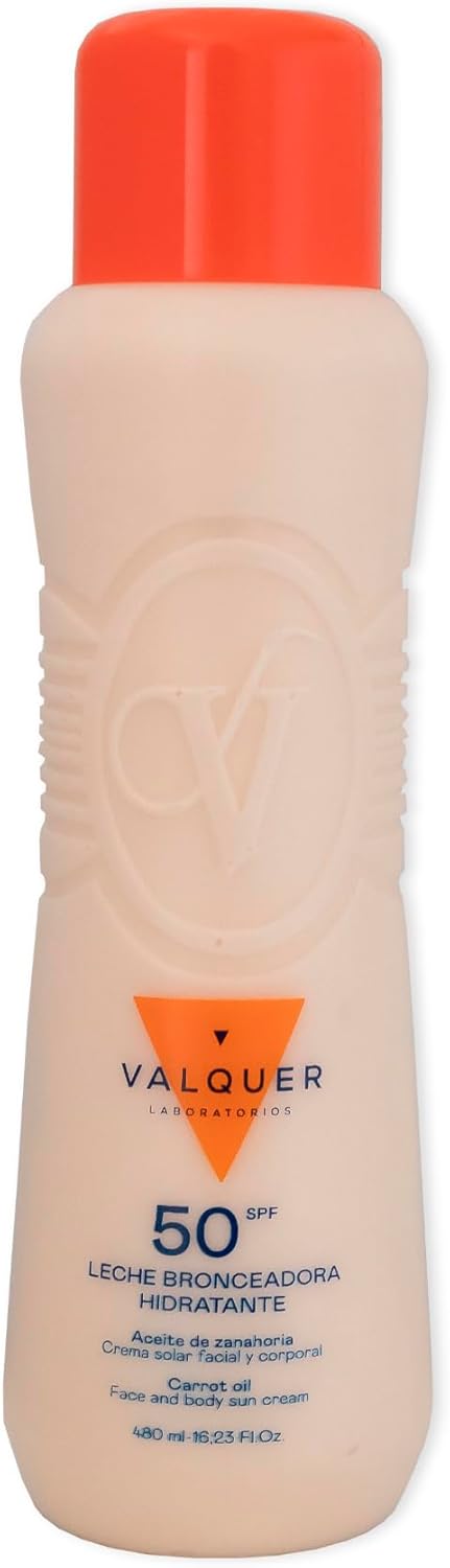 VALQUER Lait autobronzant hydratant à la carotte FPS 50 (crème visage et corps) — 480 ml