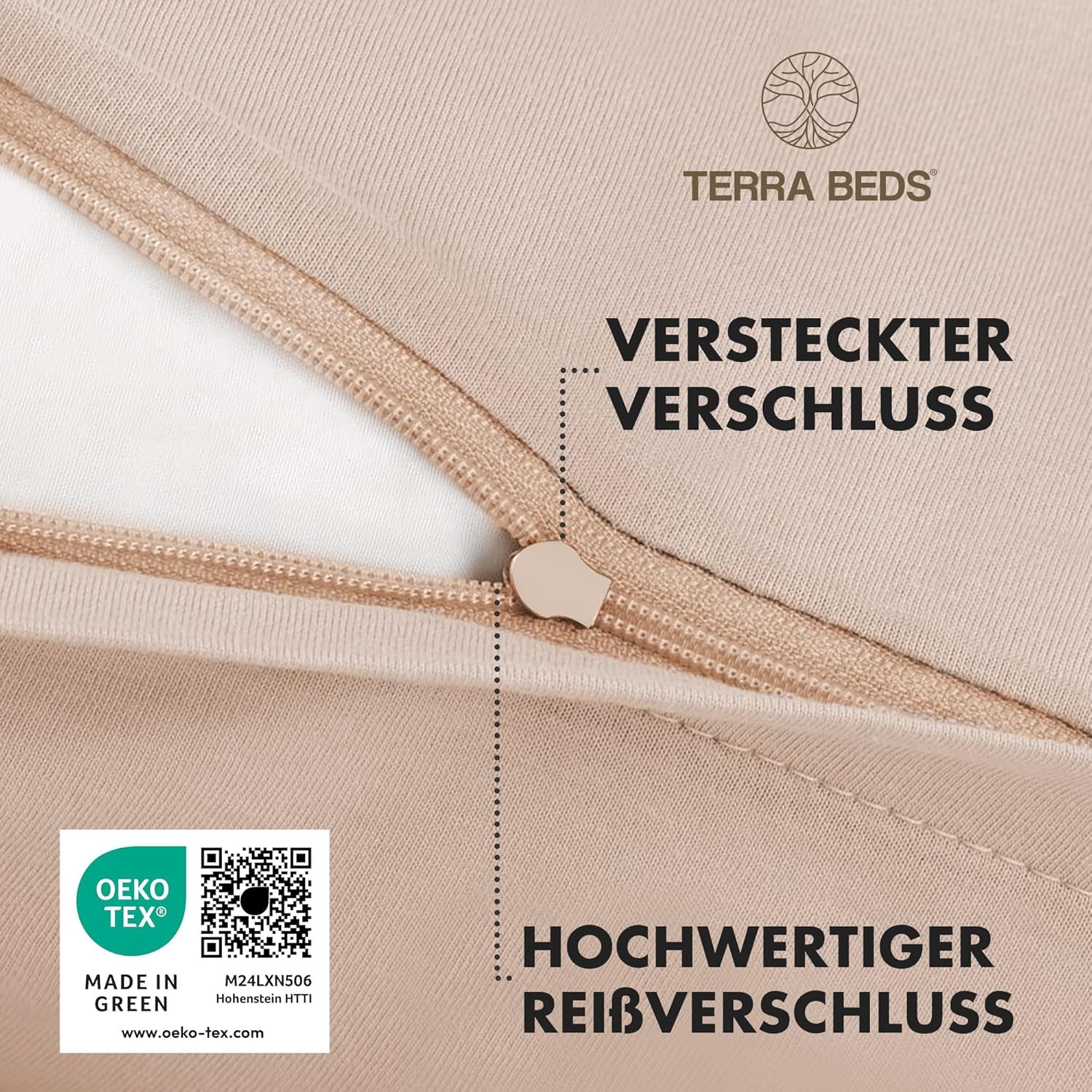 Thumbnail 3 de Terra Beds Kissenbezug 40 x 80 cm (Set mit 2) aus Jersey-Baumwolle, Oeko-Tex zertifiziert – Beige