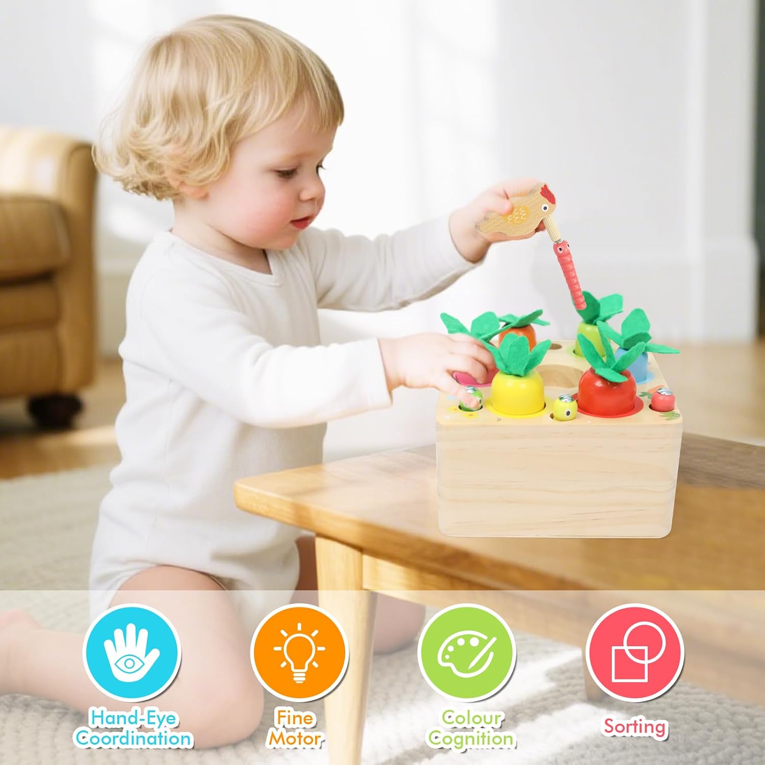 Detalle de Montessori Wooden Carrots Magnetic Toy 12 months