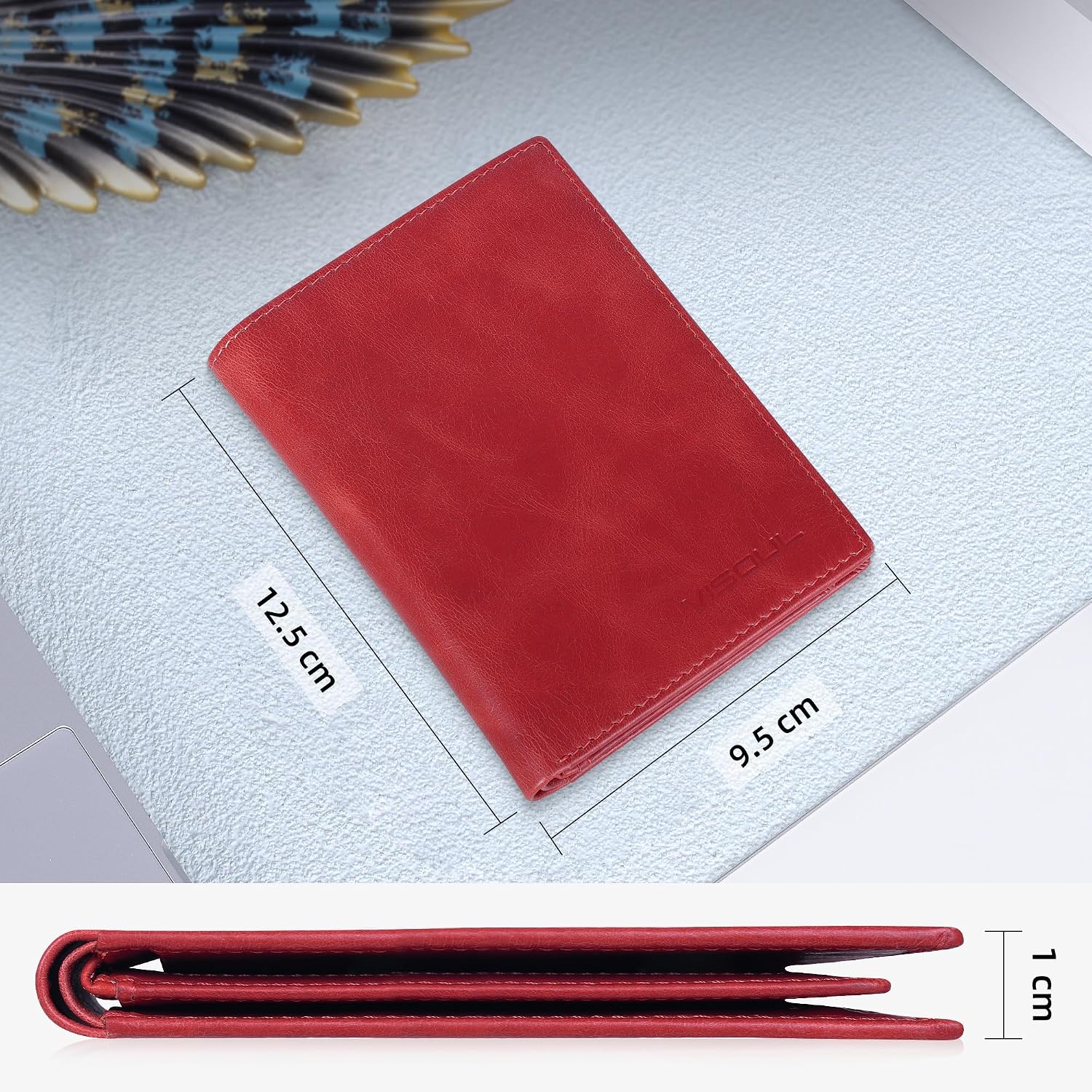 Thumbnail 4 de VISOUL Portafoglio Verticale in Vera Pelle RFID Rosso