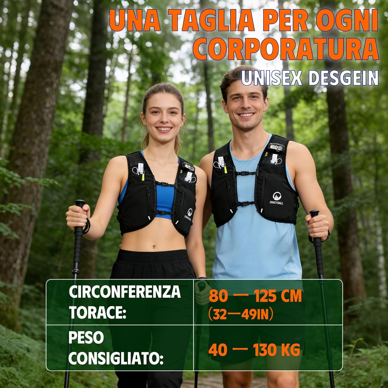 Detalle de ONETOALL Gilet Running con Zaino Trail 2 Borracce 500 ml + Luce LED Ricaricabile