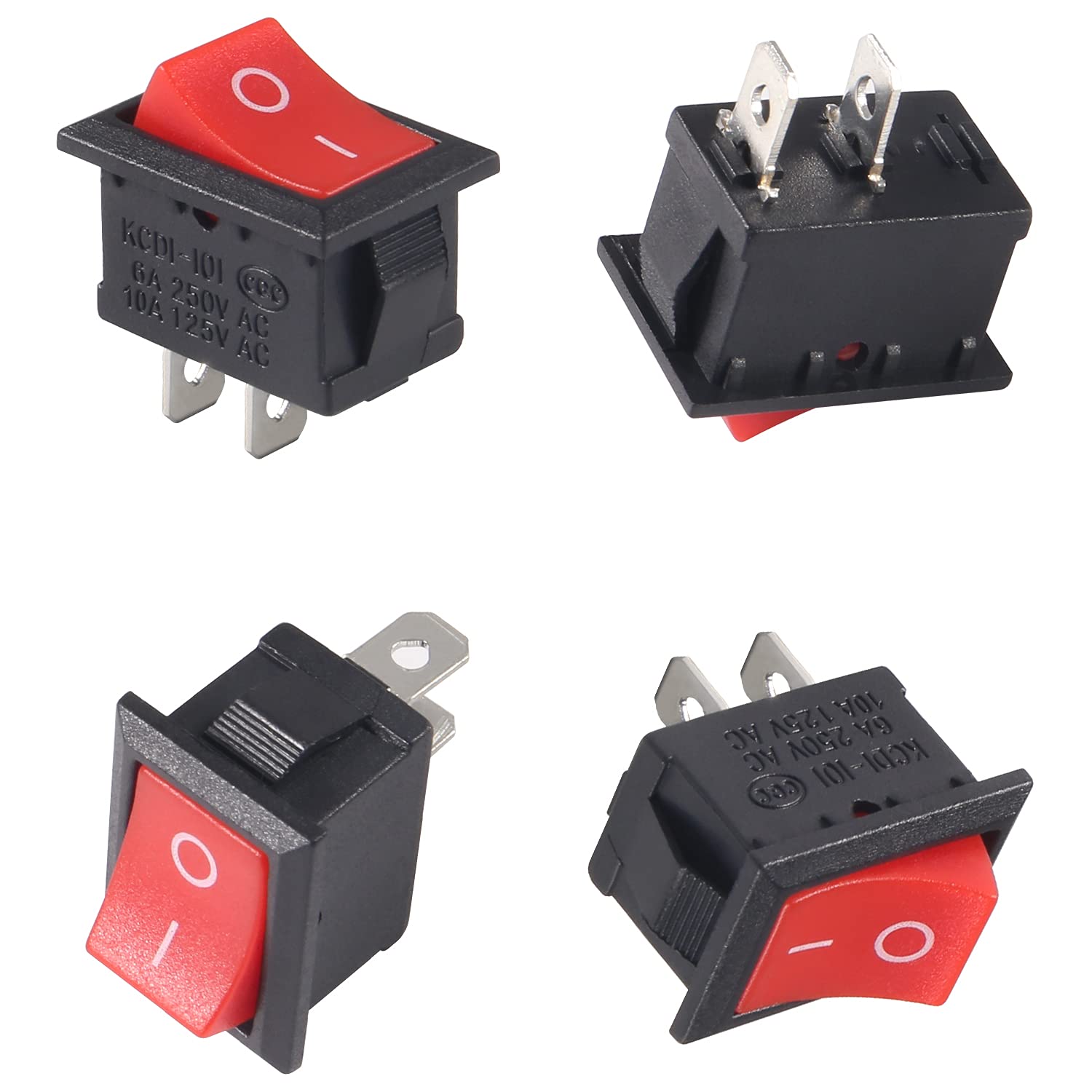 Thumbnail 4 de 10 x ON/OFF mini boat rocker switch (2-pin, SPST) — 6A/250V 10A/125V, red