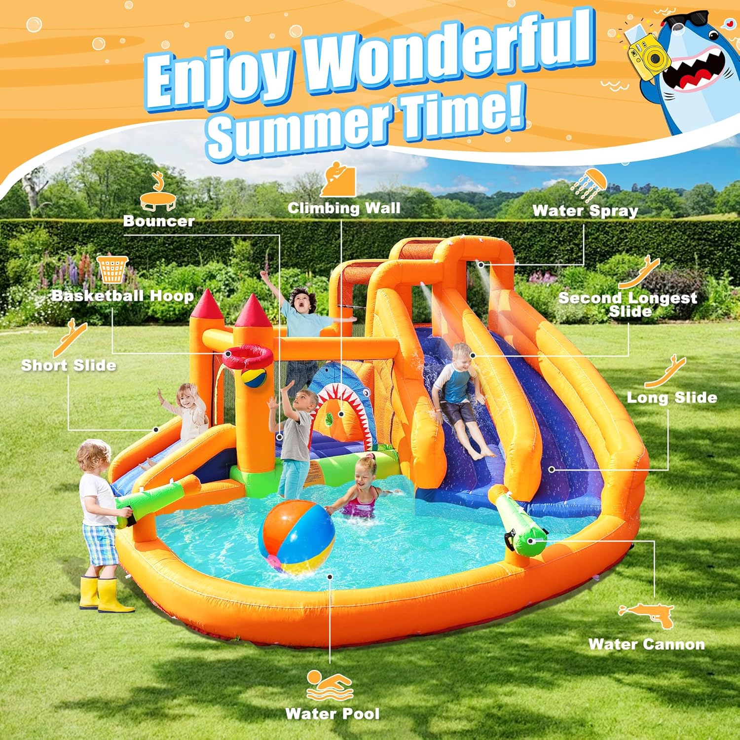Detalle 2 de Inflatable Bounce House: 10-in-1 Triple Water Slide Castle with 550W Blower