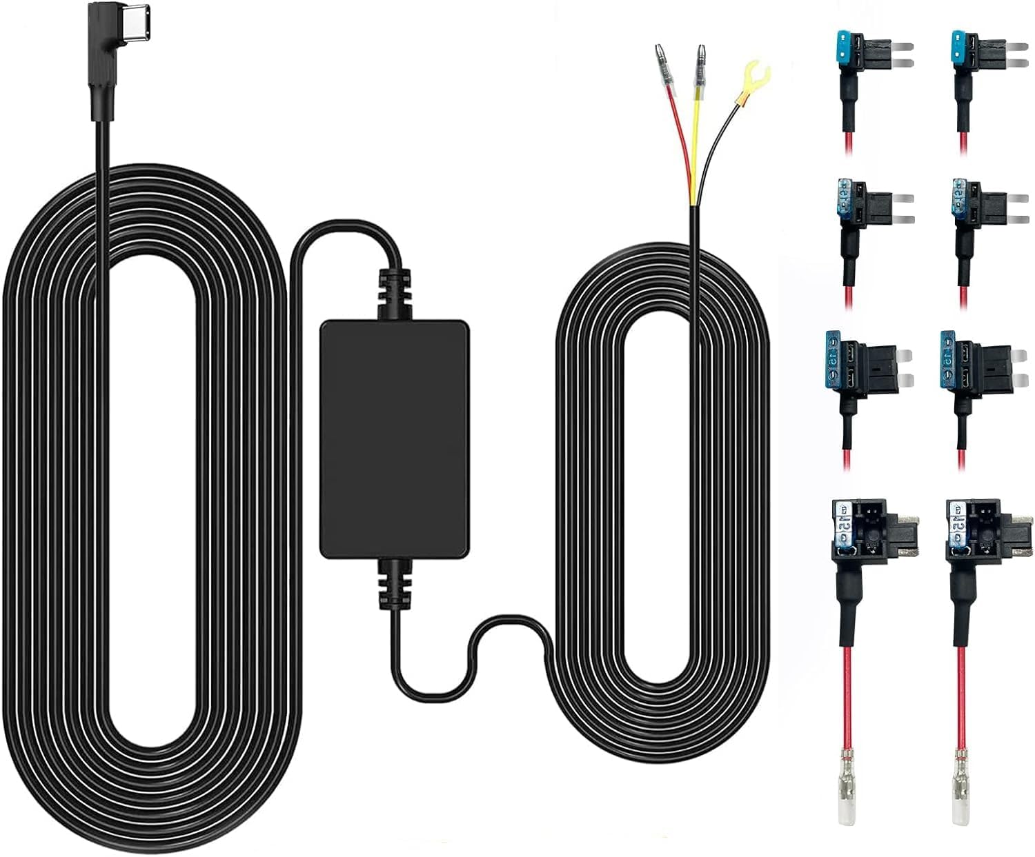 Detalle de GKU Upgraded Dash Cam Hardwire Kit with 8 Fuse Tap Set for 12V–24V Vehicles (3m Type-C ACC Cable)