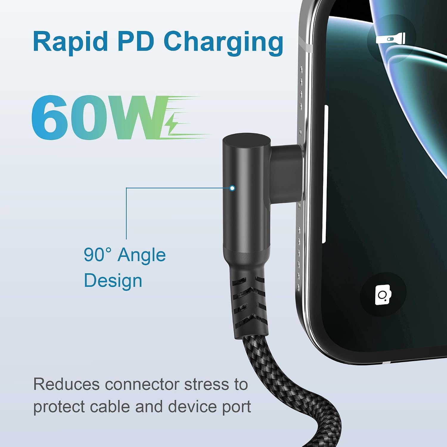 Detalle de Base Sailor Galaxy S26/S25 60W USB-C to USB-C right-angled charger cable (3m) with USB adapter