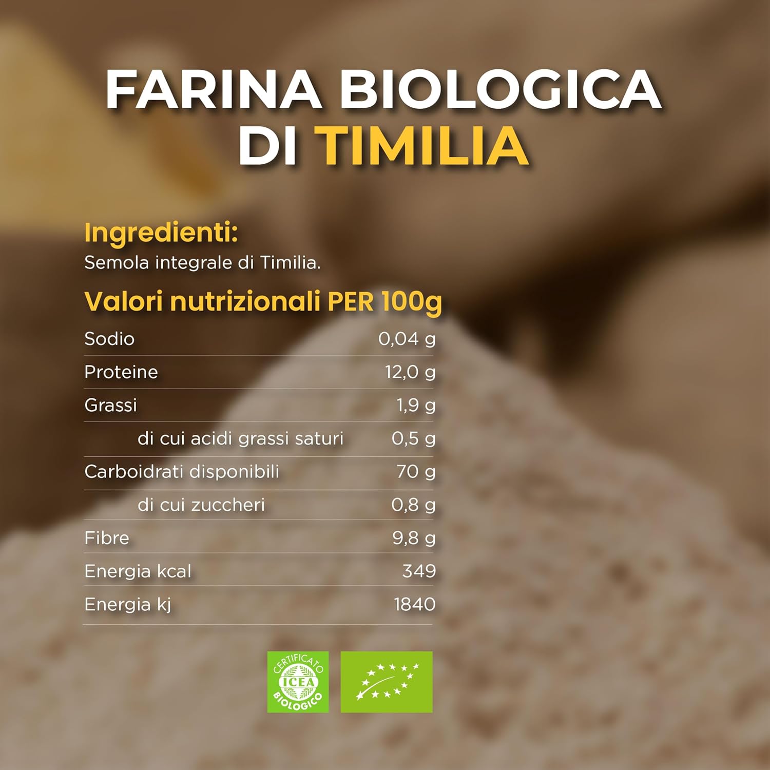 Thumbnail 1 de RACILIA Farina di Semola Integrale BIO di Grano Duro Siciliano Timilia 1kg