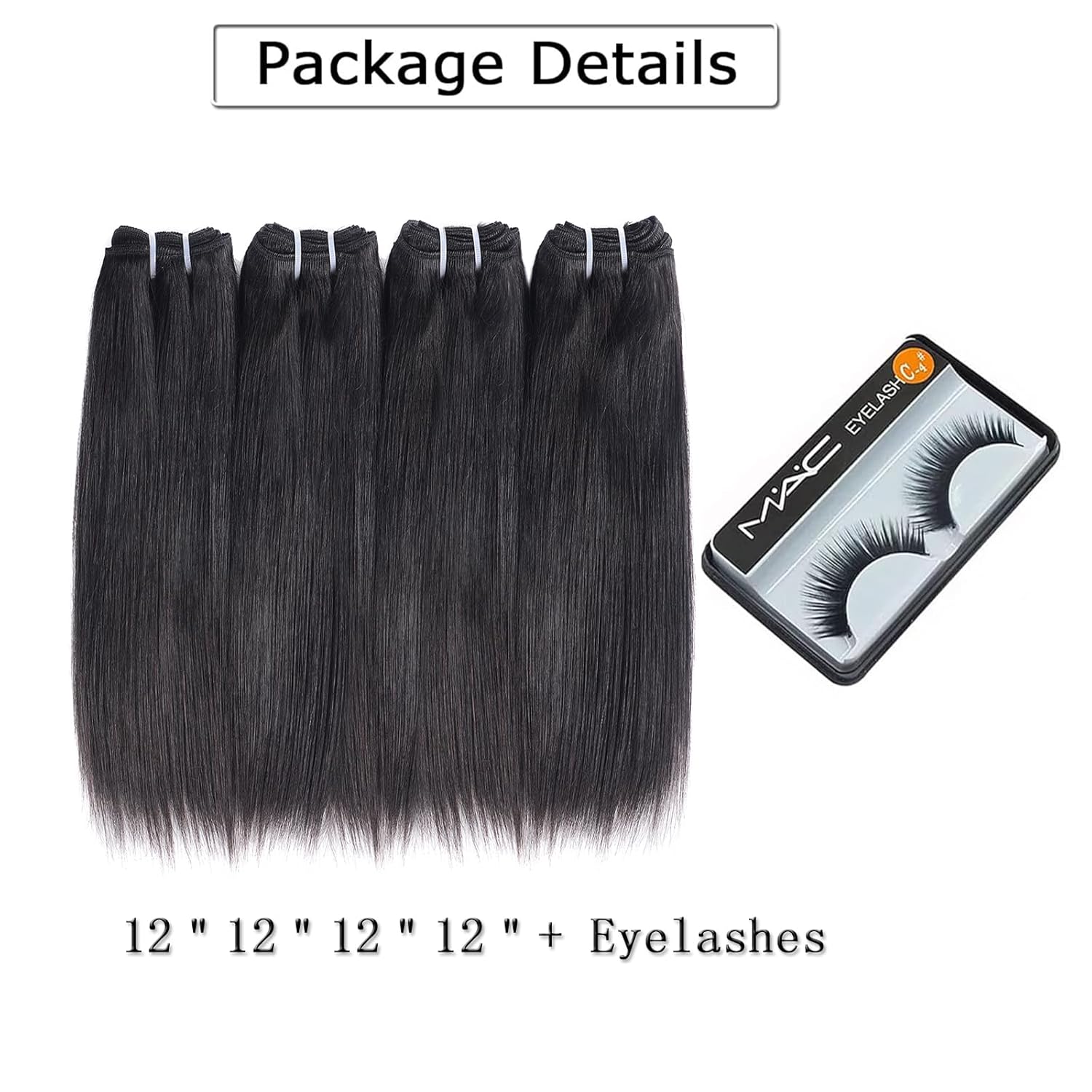 Detalle de Liang Dian 12 Inch Brazilian Virgin Hair Bundles — 4-Pack 12A Straight, 100% Unprocessed Human Hair