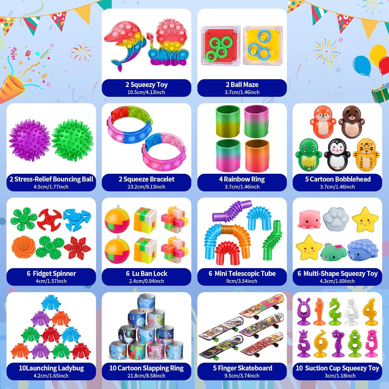 Thumbnail 1 de AmyBenton 76PCS Party Bag Fillers Set (Squishy Toys, Fidget Spinners & more) for Birthday Pass the Parcel, Classroom Prizes