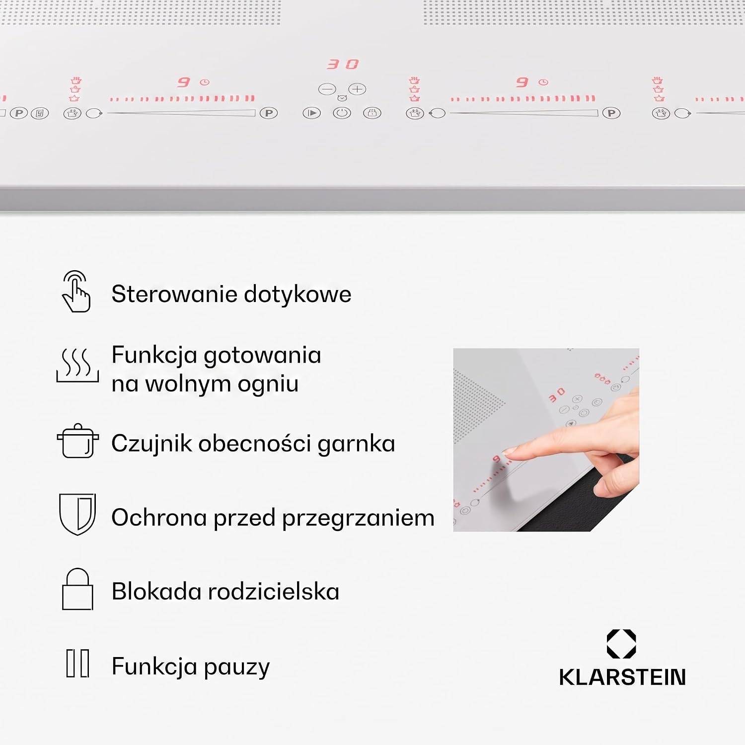 Detalle de Klarstein płyta indukcyjna 90 cm, 4 pola, 7200 W, Flex i sterowanie dotykowe