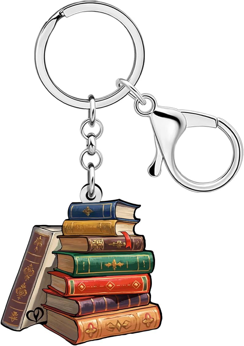 Detalle de DUOWEI Lustige Vintage Buch Stapel Schlüsselanhänger – Acryl, einseitig bedruckt
