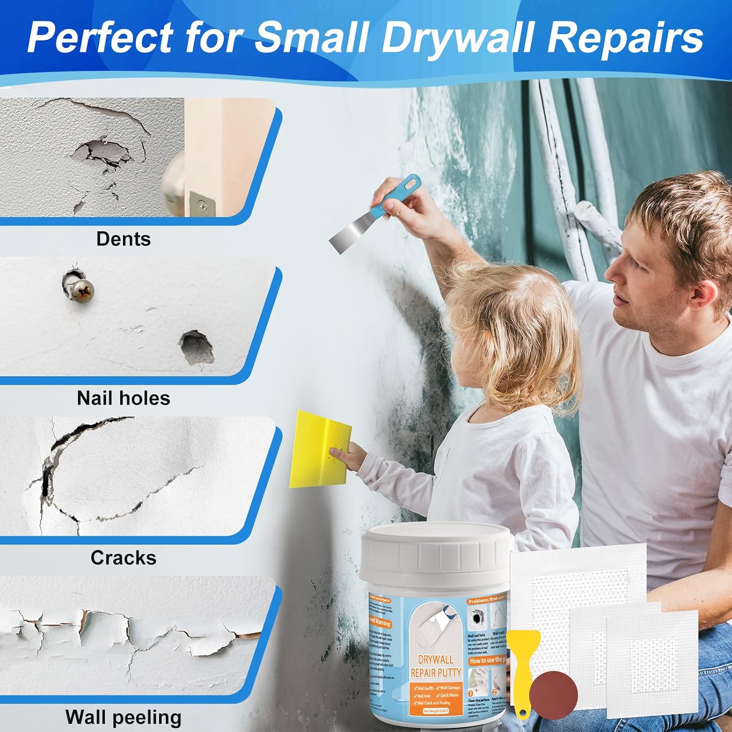 Detalle de LifeisLuck LX0103 Drywall Repair Kit with 8.8 fl oz White Paste