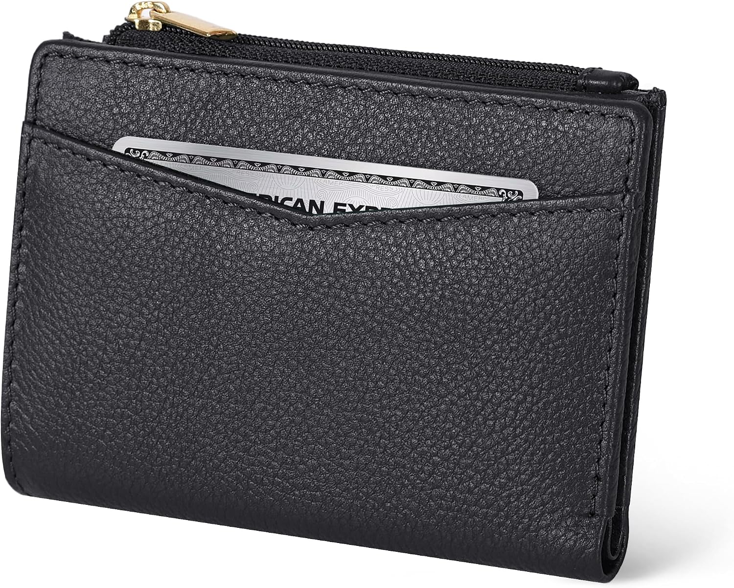 Detalle de Oak Leathers Leather Wallet for Women – Small RFID Wallet with Card Slots, ID Window & Coin Pocket (Nappa Black)
