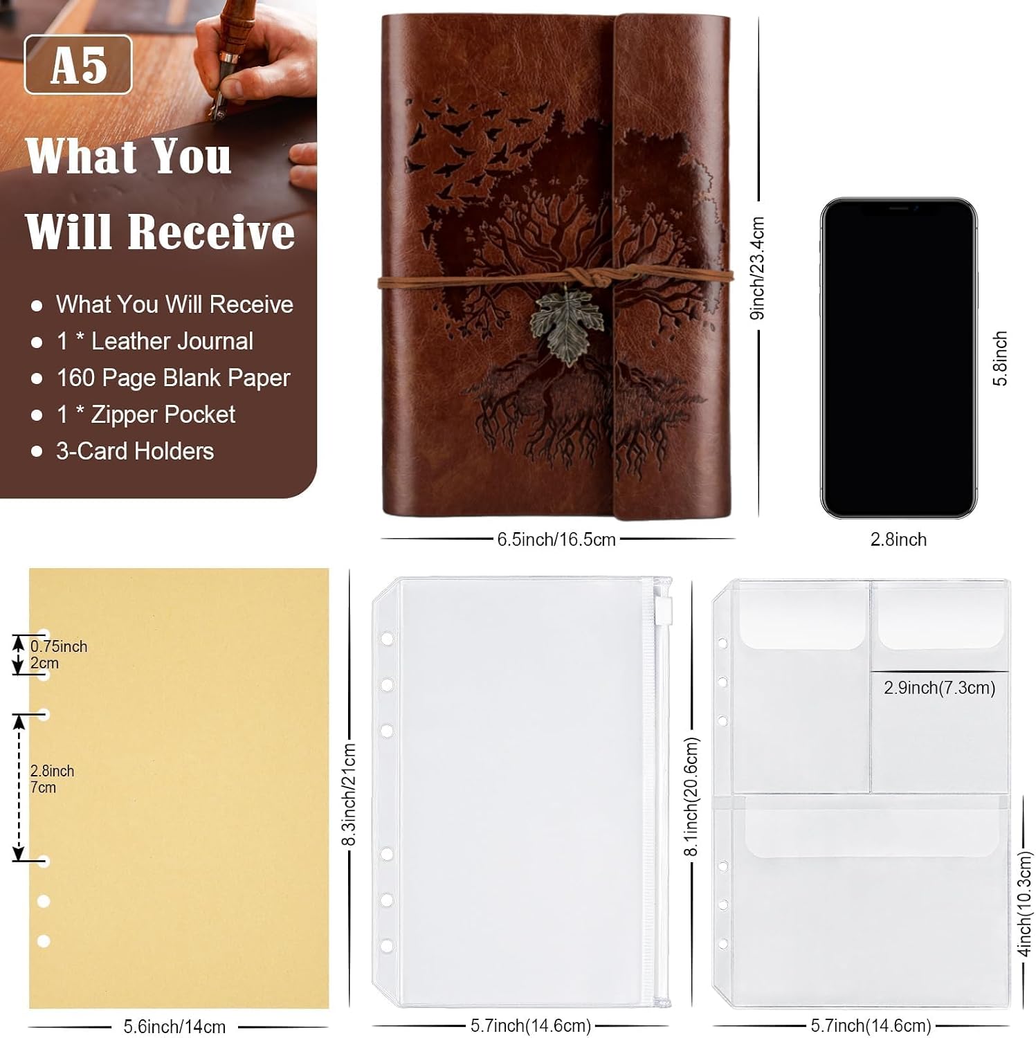 Detalle 2 de OMEYA PU-Leder-Tagebuch A5 Braun